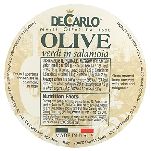Decarlo Bella Di Cerignola Olives - 20 Ozs.