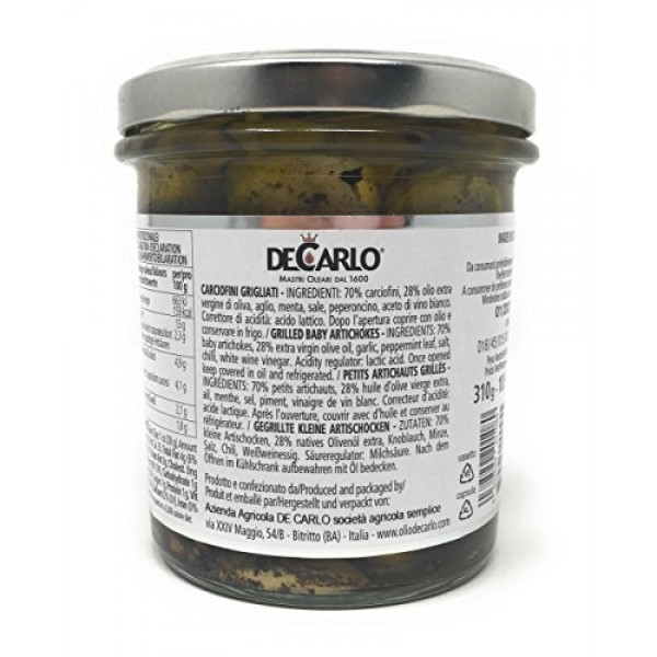 Decarlo Grilled Baby Artichoke Hearts In Extra Virgin Olive Oil,