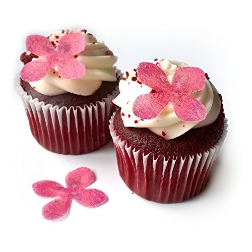 24 Pink Flower Flat Edible Wafer Paper Flowers Very Small 1.25