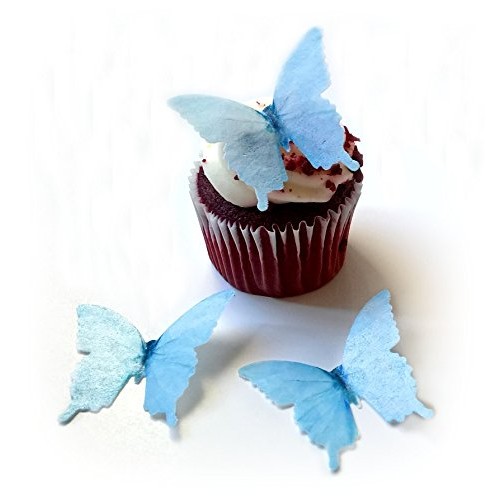 Pastel Light Blue Wafer Paper Butterflies 1.75 Inch For Decorati