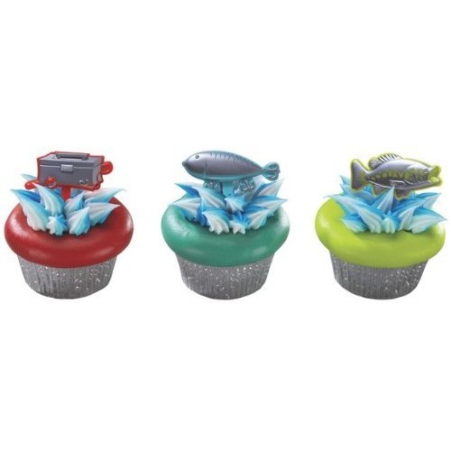 12 Count - Fishing Fish Tackle Box Metallic Cupcake Picks