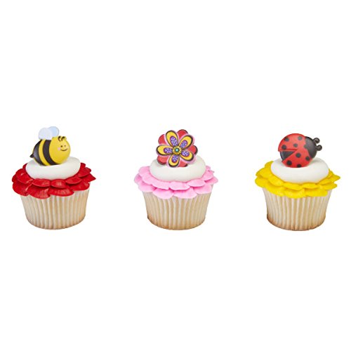 Decopac Spring Blossom Ladybug And Bumble Bee Cupcake Rings - 24 Pc