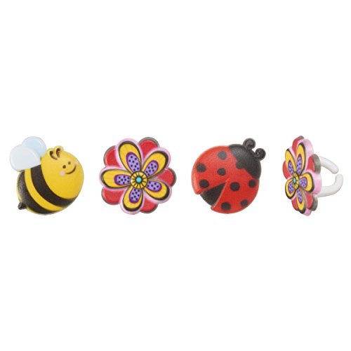 Decopac Spring Blossom Ladybug And Bumble Bee Cupcake Rings - 24 Pc