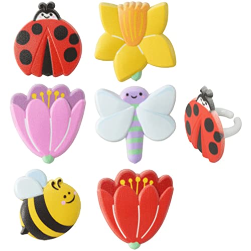 Garden Springtime Flower Blooms And Bugs Cupcake Rings Party Fav