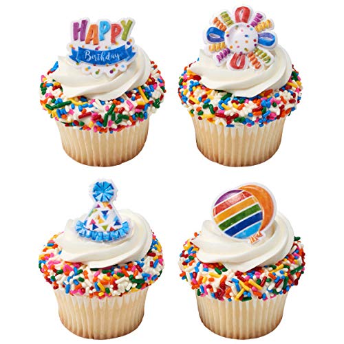 Happy Birthday Cupcake Rings - 24 Ct