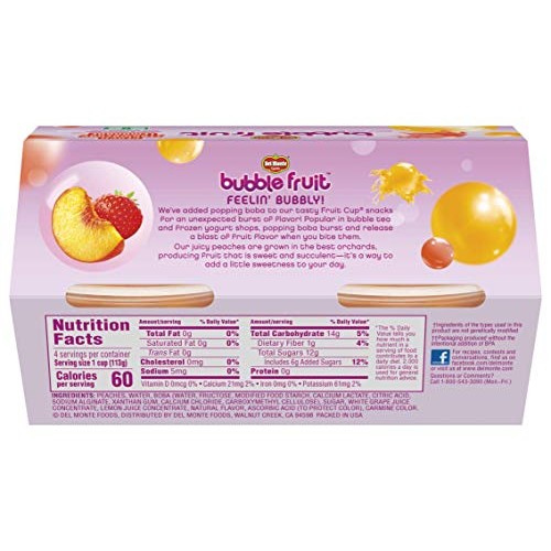 Del Monte Bubble Fruit Snack Cup, 4 Ounce Cups Pack Of 4