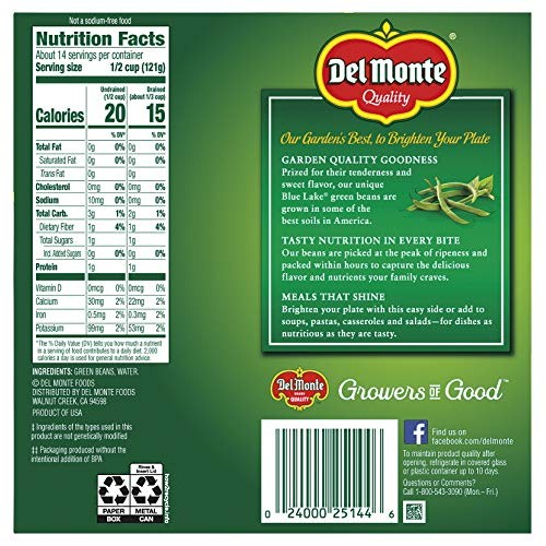 Del Monte Cut Blue Lake Green Beans With No Added Salt 4-14.5 Oz
