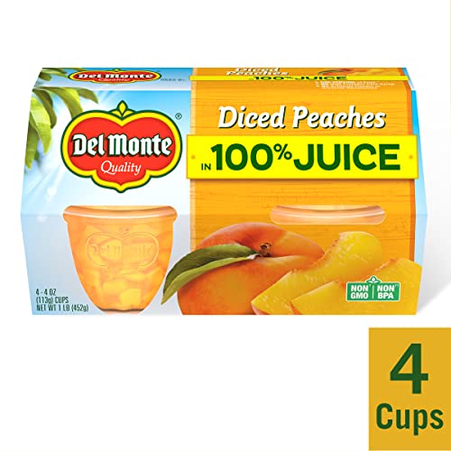 Del Monte Diced Peaches Fruit Cup In 100% Juice, 4 Ounce Pack O