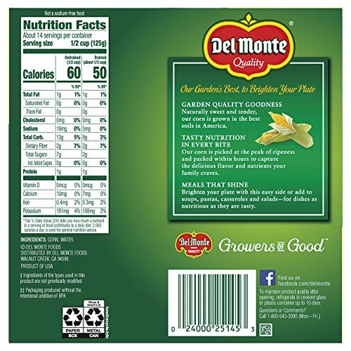 Del Monte Fresh Cut Golden Sweet Whole Kernel Corn With No Added