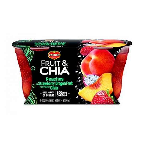 Del Monte Fruit & Chia Snack Cups, Peaches in Strawberry Dragon ...