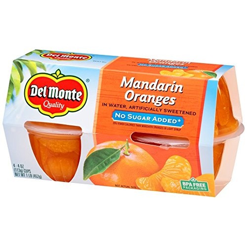 Del Monte No Sugar Added Mandarin Oranges In Water Fruit Cup, 4-