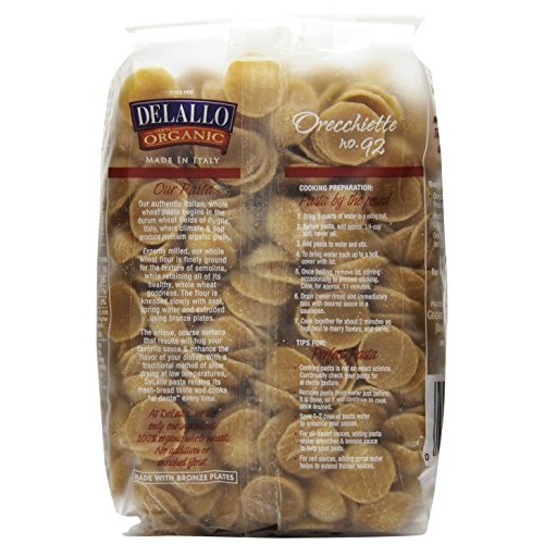 Delallo Organic Ww Orecchiette, 1-Pound Pack Of 8