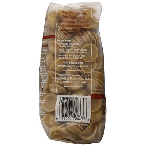 Delallo Organic Ww Orecchiette, 1-Pound Pack Of 8