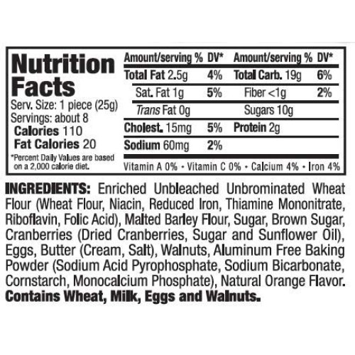 Delallo Walnut Biscotti, Cranberry, 7 Ounce Pack Of 4