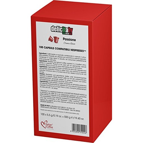 100 Italian Coffee Pods Compatible With Nespresso Machines, Ital