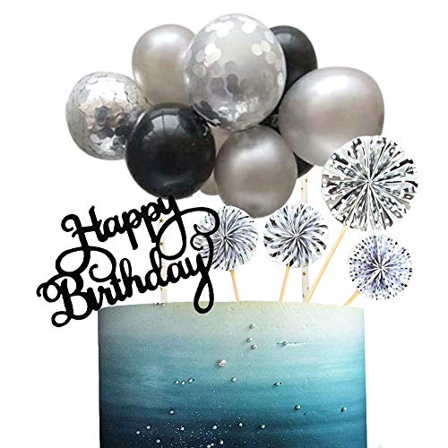 Demissir Silver Black Fan Mini Balloon Cloud Birthday Cake Toppe