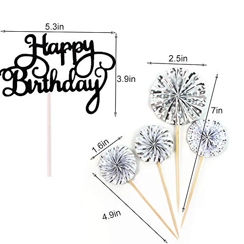 Demissir Silver Black Fan Mini Balloon Cloud Birthday Cake Toppe