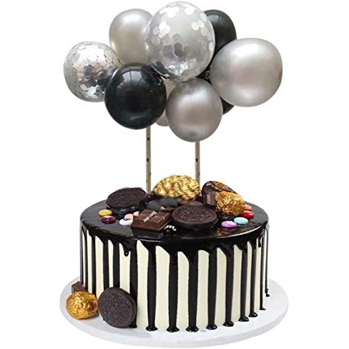 Demissir Silver Black Fan Mini Balloon Cloud Birthday Cake Toppe