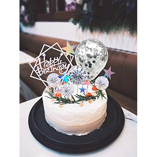 Demissir Silver Black Fan Mini Balloon Cloud Birthday Cake Toppe