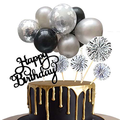 Demissir Silver Black Fan Mini Balloon Cloud Birthday Cake Toppe