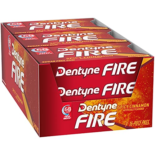 Dentyne Fire Spicy Cinnamon Sugar Free Gum, 9 Packs Of 16 Pieces