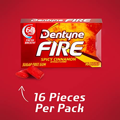 Dentyne Fire Spicy Cinnamon Sugar Free Gum, 9 Packs Of 16 Pieces