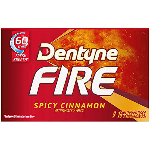 Dentyne Fire Spicy Cinnamon Sugar Free Gum, 9 Packs Of 16 Pieces