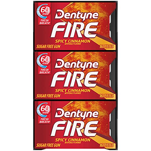 Dentyne Fire Spicy Cinnamon Sugar Free Gum, 9 Packs Of 16 Pieces