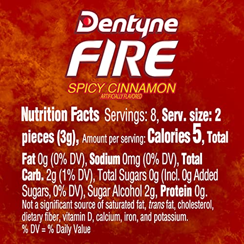 Dentyne Fire Spicy Cinnamon Sugar Free Gum, 9 Packs Of 16 Pieces