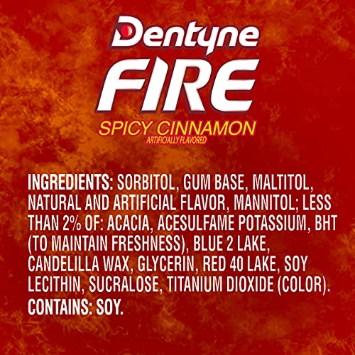 Dentyne Fire Spicy Cinnamon Sugar Free Gum, 9 Packs Of 16 Pieces