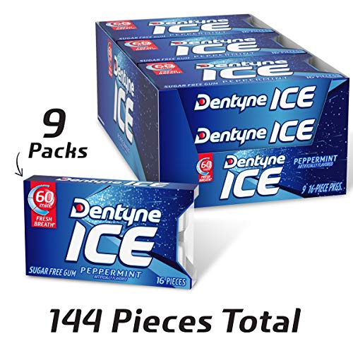 Dentyne Ice Peppermint Sugar Free Gum, 9 Packs Of 16 Pieces 144