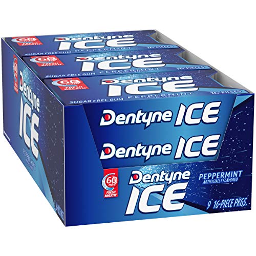 Dentyne Ice Peppermint Sugar Free Gum, 9 Packs Of 16 Pieces 144