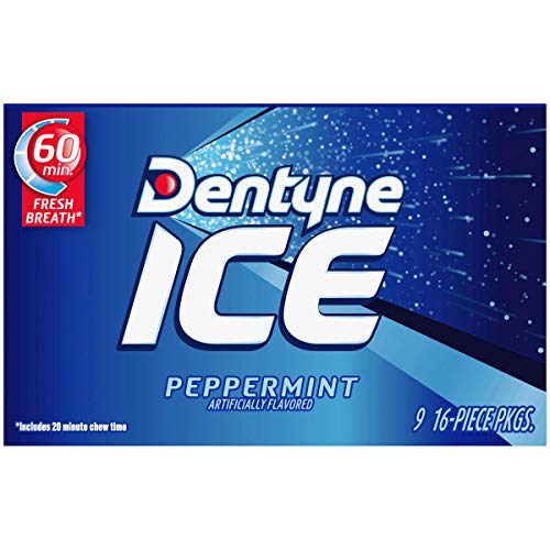 Dentyne Ice Peppermint Sugar Free Gum, 9 Packs Of 16 Pieces 144
