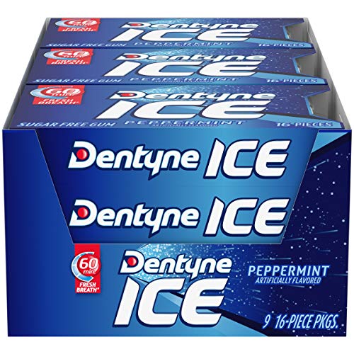 Dentyne Ice Peppermint Sugar Free Gum, 9 Packs Of 16 Pieces 144