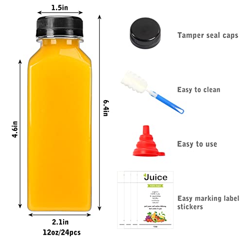 DEPEPE 24 Pack 12oz Plastic Juice Bottles with Caps, Empty Clear...