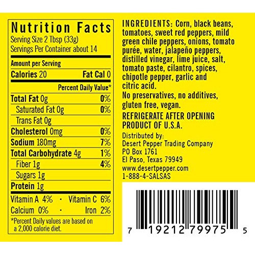 Desert Pepper Corn Black Bean Roasted Pepper Salsa, Medium, 16-O