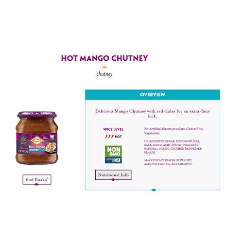 Pataks Chutneys Mix N Match Non GMO 12oz / Hot Mango Chutney, ...