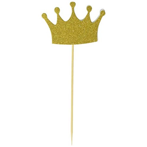 Gold Glitter Crown Cupcake Toppers 40 Pieces