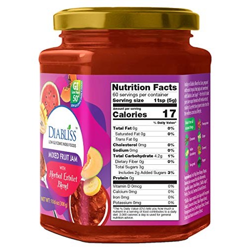 Diabliss Mixed Fruit Jam - Low Glycemic Index Fruit Spread - Swe