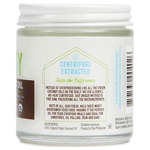 Dignity Coconuts Organic Virgin Coconut Oil, Centrifuge Raw, 4Oz