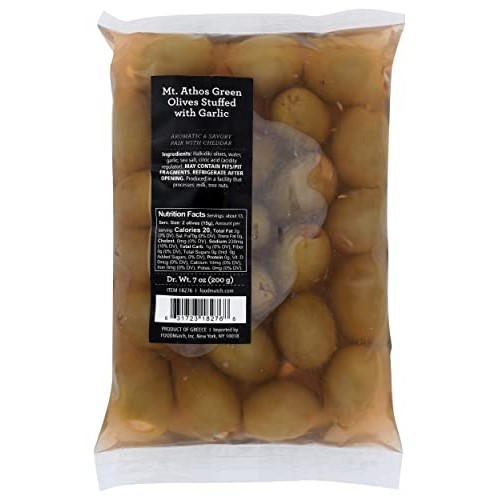 Divina, Mt. Athos Green Olives Stuffed With Garlic, 7 Ounce