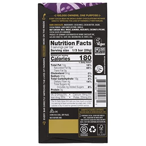 Divine Chocolate Bars - 85% Dark Chocolate - Made With Fairtrade