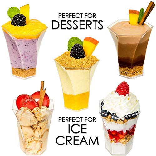 DLux 36 x 5 oz Mini Dessert Cups with Spoons, Hexa Swirl - Clear...