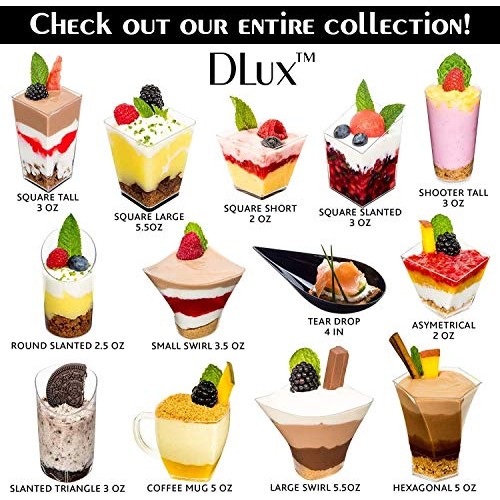 DLux 36 x 5 oz Mini Dessert Cups with Spoons, Hexa Swirl - Clear...