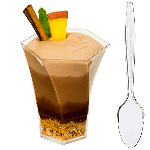 DLux 36 x 5 oz Mini Dessert Cups with Spoons, Hexa Swirl - Clear...