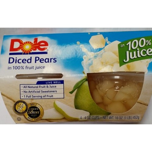 Dole Diced Pears In 100% Fruit Juice 4 - 4 Oz Cups Pack Of 4