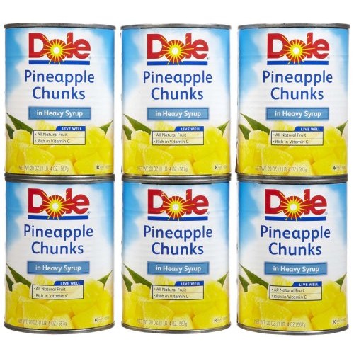 Dole Pineapple In Heavy Syrup Chunks, 20 Oz, 6 Pk