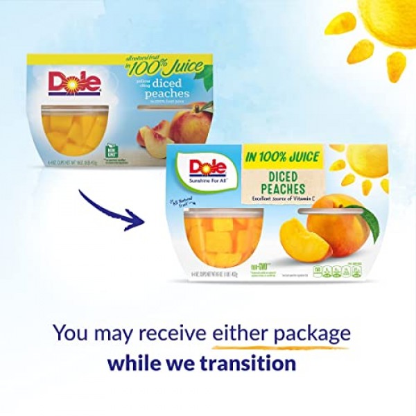 Dole Fruit Bowls, Diced Peaches In 100% Fruit Juice, 12 Count, 4
