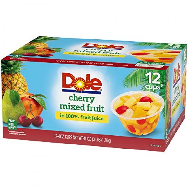 Dole Fruit Bowls, Cherry Mixed Fruit in 100% Fruit Juice, 12 Cou...