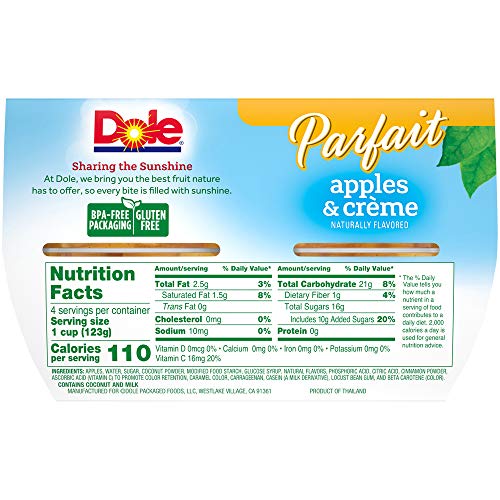 Dole Fruit Bowls, Apples And Creme Parfait, 4 Count, 4.3 Ounce C